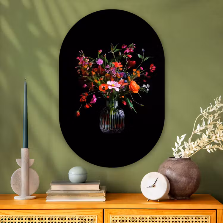 Boeket - Veldbloemen - Vaas Wandcirkel Ovaal Glas middel -sfeer2
