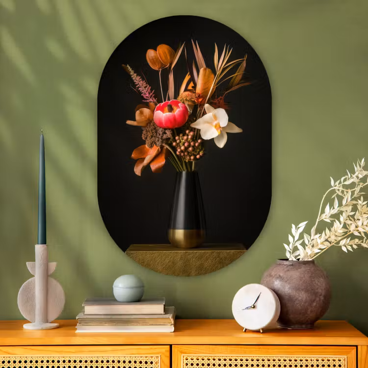 Boeket - Oranje - Gouden - vaas Wandcirkel Ovaal Glas middel -sfeer2