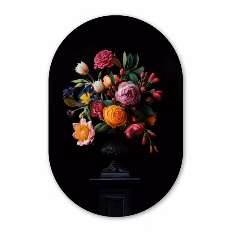Boeket - Romantisch - Kleurrijk Wandcirkel Ovaal Glas middel -3d