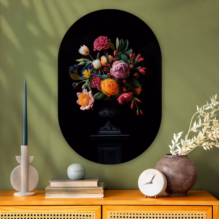Boeket - Romantisch - Kleurrijk Wandcirkel Ovaal Glas middel -sfeer2