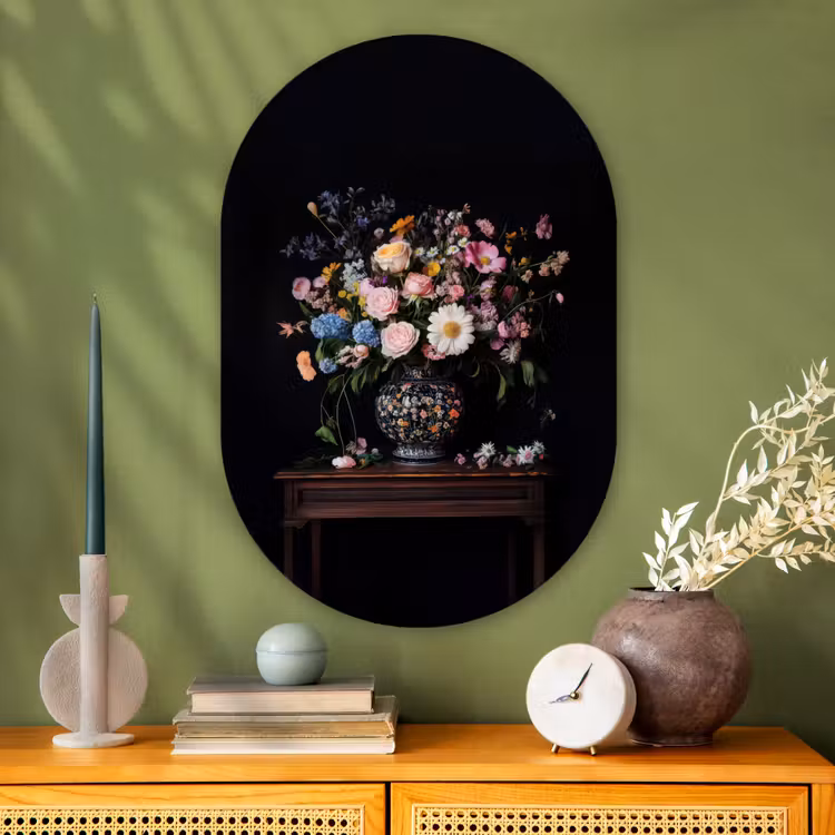 Bloemenvaas - Hout - Bloemen - Boeket Wandcirkel Ovaal Glas middel -sfeer2