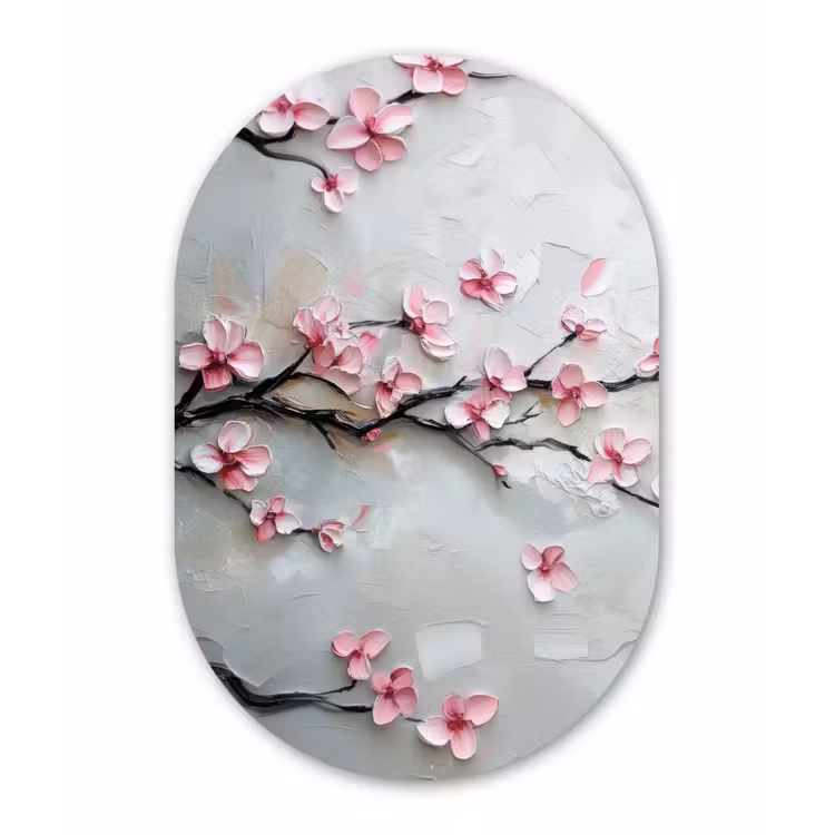 Bloesem - Kunstzinnig - Roze - Sakura Wandcirkel Ovaal Glas middel -3d