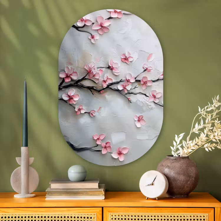 Bloesem - Kunstzinnig - Roze - Sakura Wandcirkel Ovaal Glas middel -sfeer2