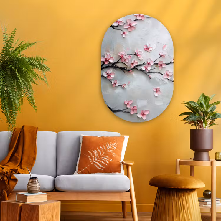 Bloesem - Kunstzinnig - Roze - Sakura Wandcirkel Ovaal Glas middel -sfeer4