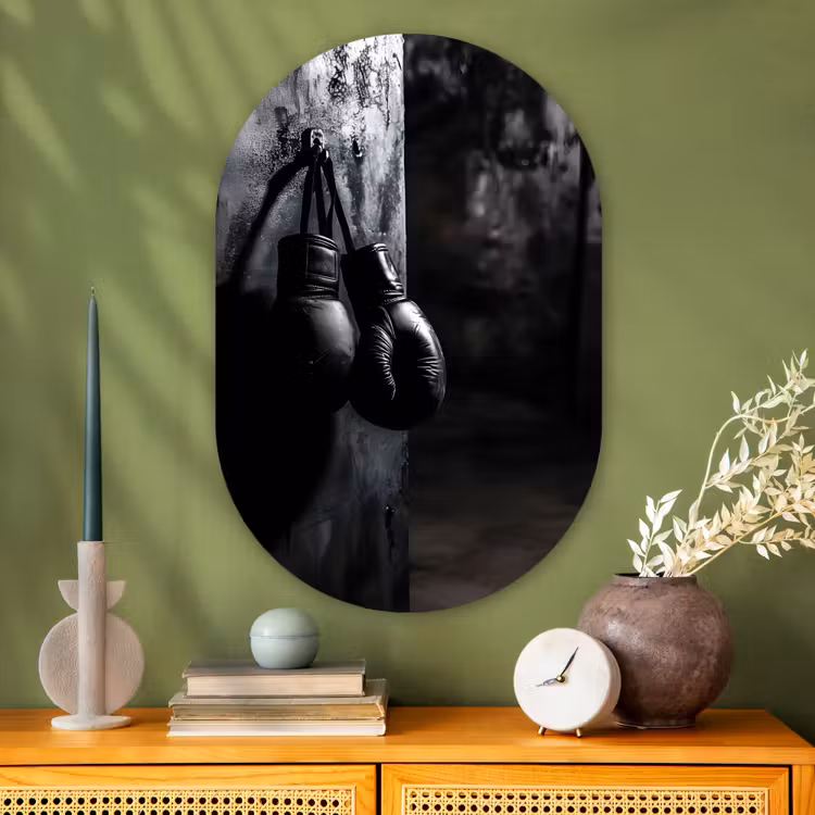 Bokshandschoenen - Muur - Duister - Zwart Wandcirkel Ovaal Glas middel -sfeer2