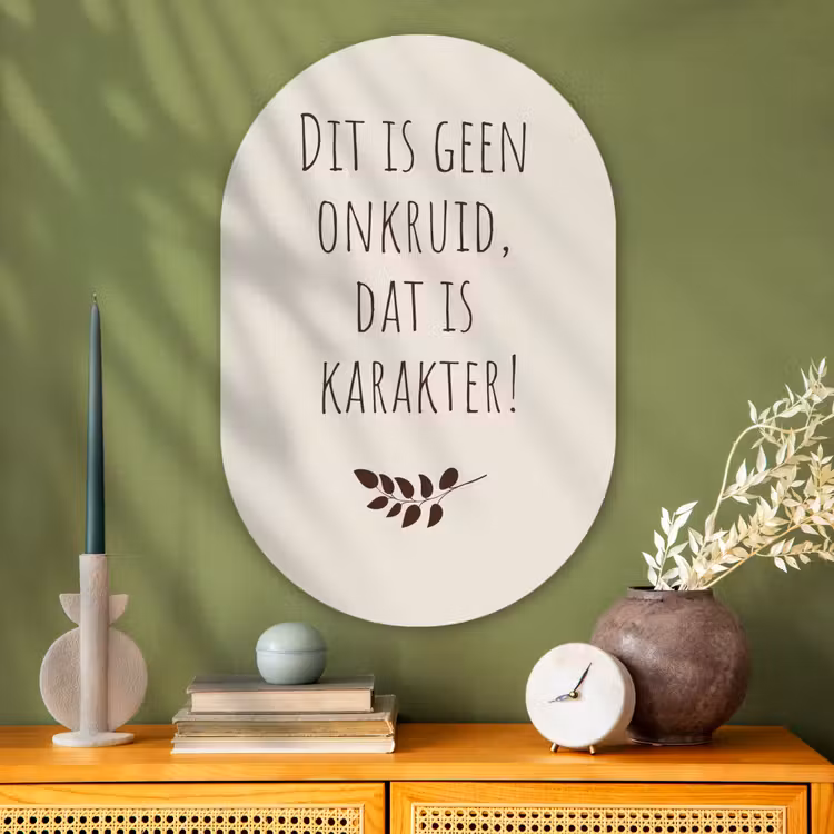 Bruin - Minimalistisch - Quote - Zomer Wandcirkel Ovaal Glas middel -sfeer2