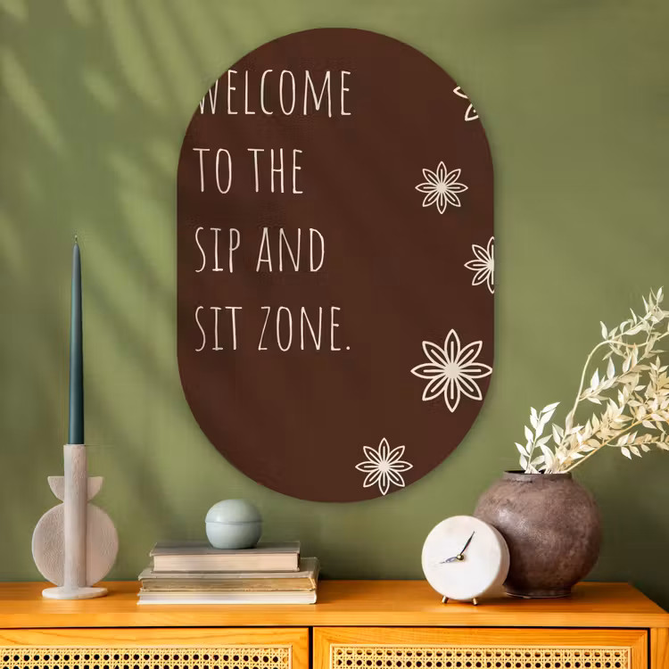 Bruin - Quote - Bloemen - Zomer Wandcirkel Ovaal Glas middel -sfeer2