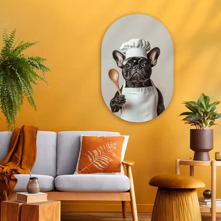 Bril - Hond - Kok Wandcirkel Ovaal Glas middel -sfeer4