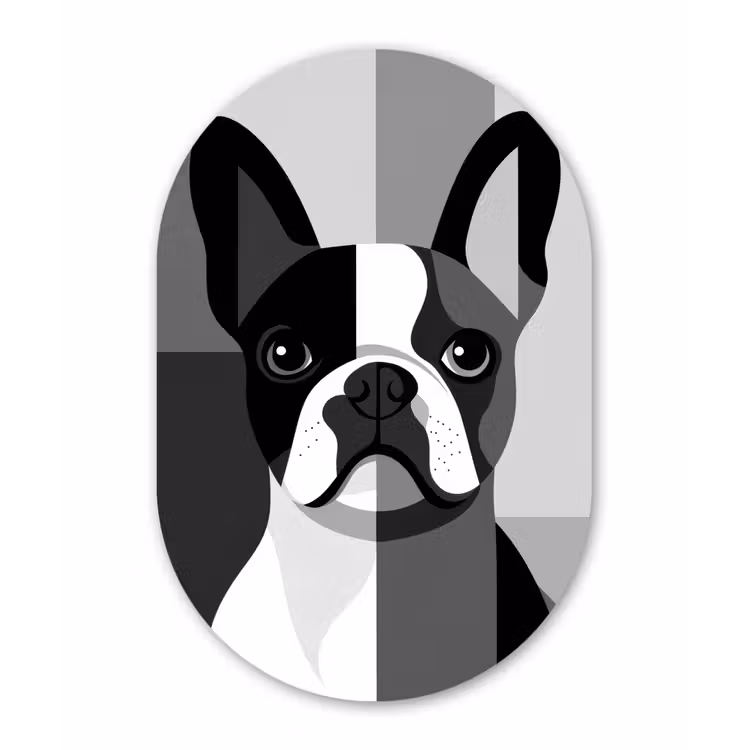 Buldog - Zwart - Abstract - Vlakken Wandcirkel Ovaal Glas middel -3d