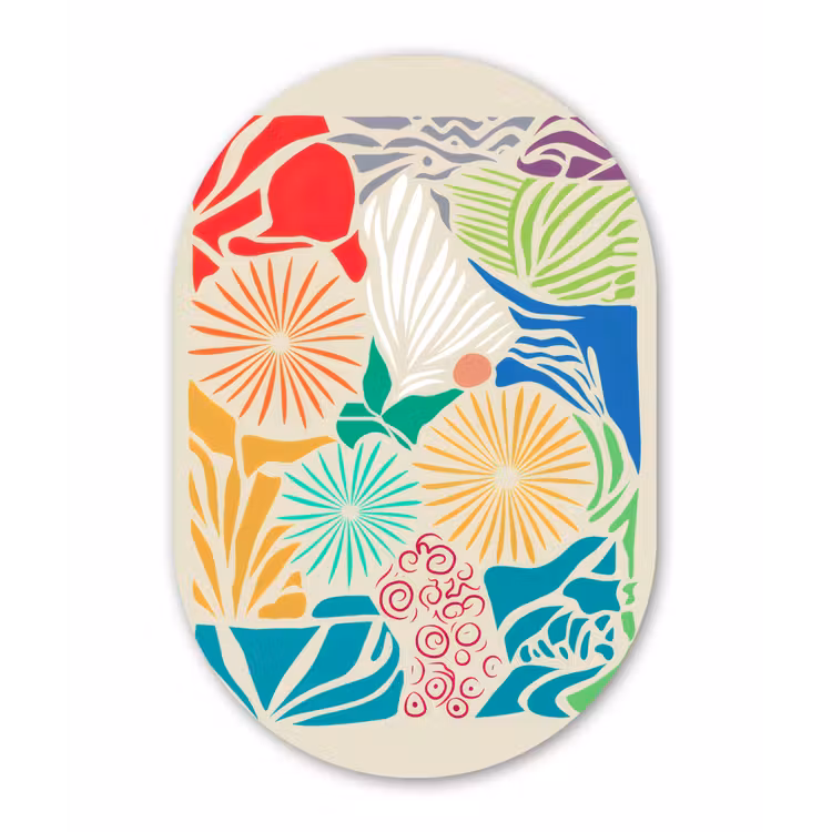 Kleurrijk - Abstract - Bloemen - Patronen Wandcirkel Ovaal Glas middel -3d