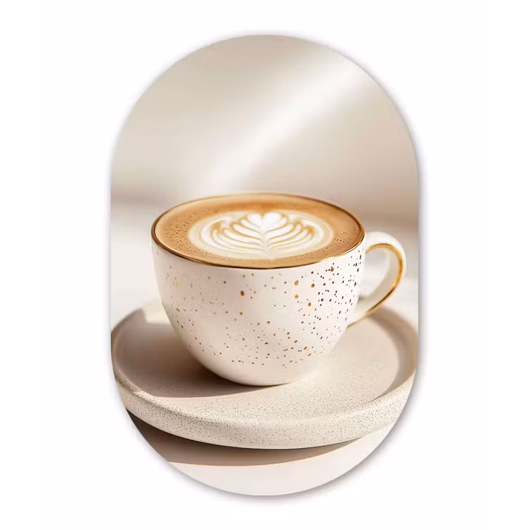 Cappuccino - Schuim - Schotel - Beige Wandcirkel Ovaal Glas middel -3d