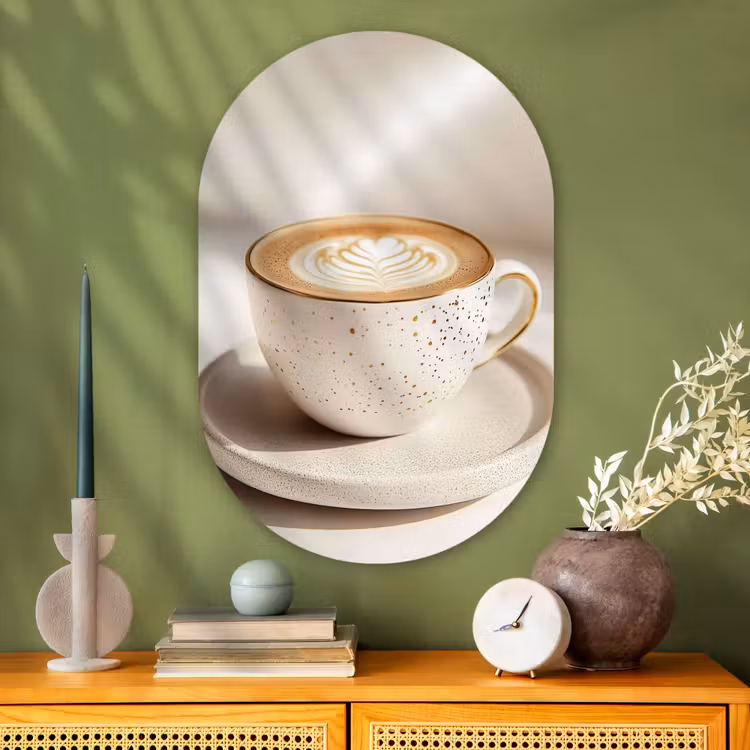 Cappuccino - Schuim - Schotel - Beige Wandcirkel Ovaal Glas middel -sfeer2
