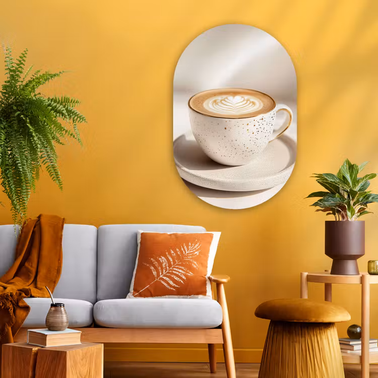 Cappuccino - Schuim - Schotel - Beige Wandcirkel Ovaal Glas middel -sfeer4