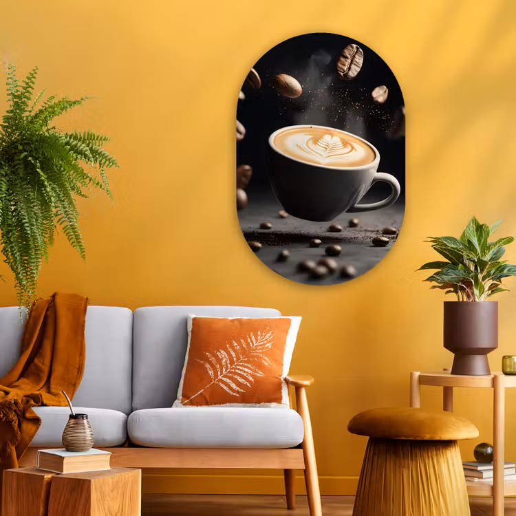 Cappuccino - Kop - Bonen - Bruin Wandcirkel Ovaal Glas middel -sfeer4