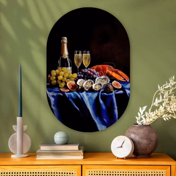 Champagne - Luxe - Oesters Wandcirkel Ovaal Glas middel -sfeer2