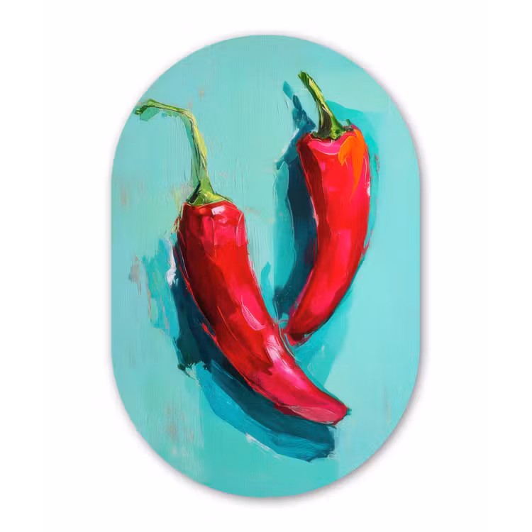 Chilipepers - Geverfd - Rood Wandcirkel Ovaal Glas middel -3d