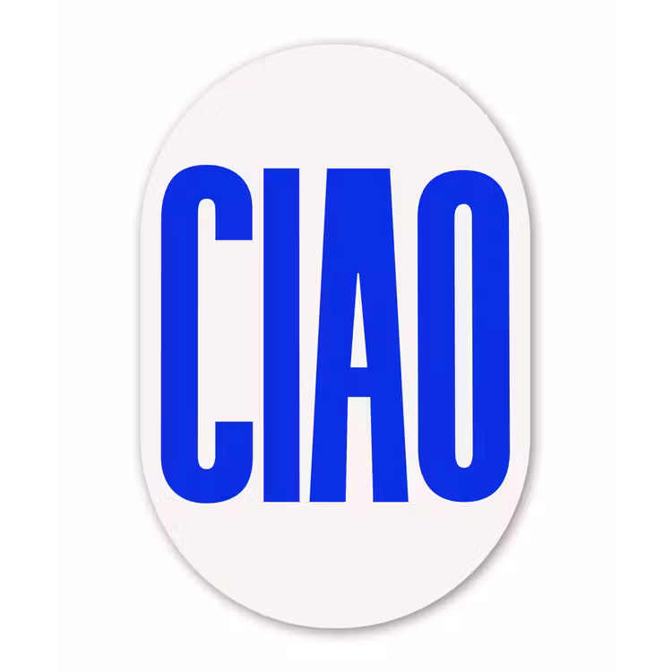 Ciao - Hoofdletters - Blauw - Minimalistisch Wandcirkel Ovaal Glas middel -3d