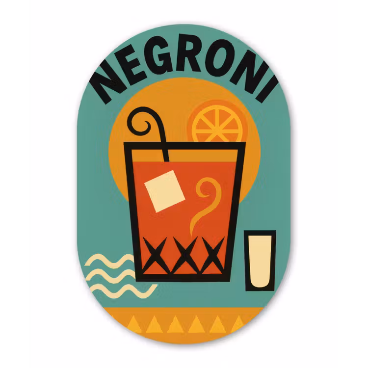 Cocktail - Negroni - Art - Sinaasappel Wandcirkel Ovaal Glas middel -3d