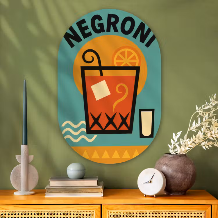 Cocktail - Negroni - Art - Sinaasappel Wandcirkel Ovaal Glas middel -sfeer2