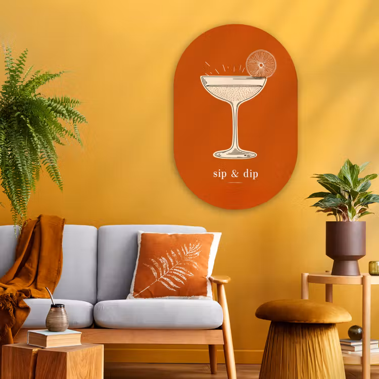 Cocktail - Oranje - Zomer - Quote Wandcirkel Ovaal Glas middel -sfeer4