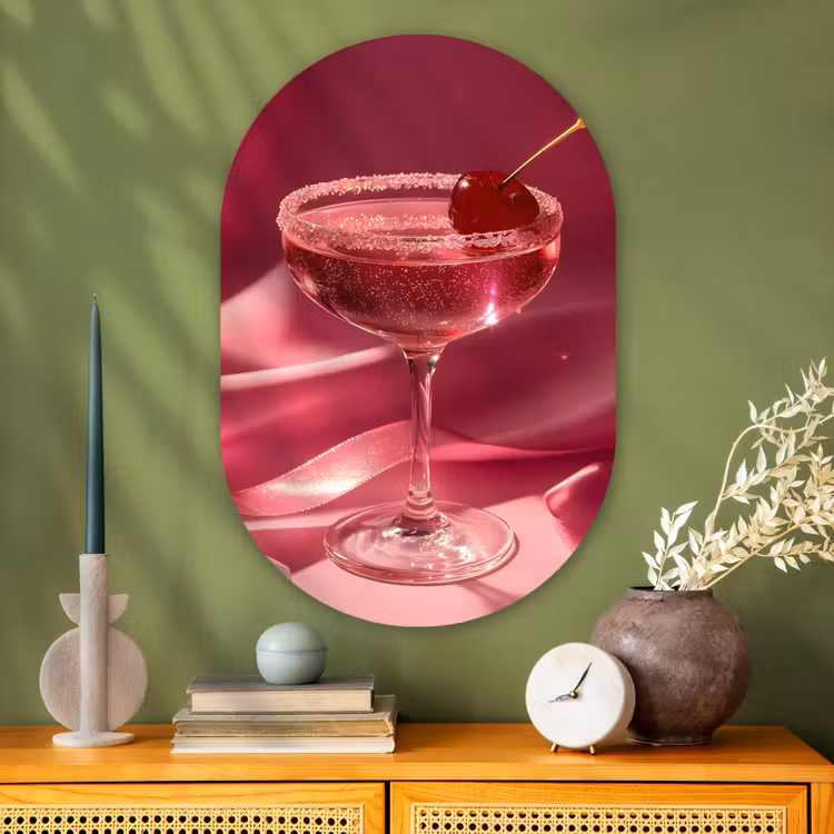 Cocktail - Pink - Luxe Wandcirkel Ovaal Glas middel -sfeer2