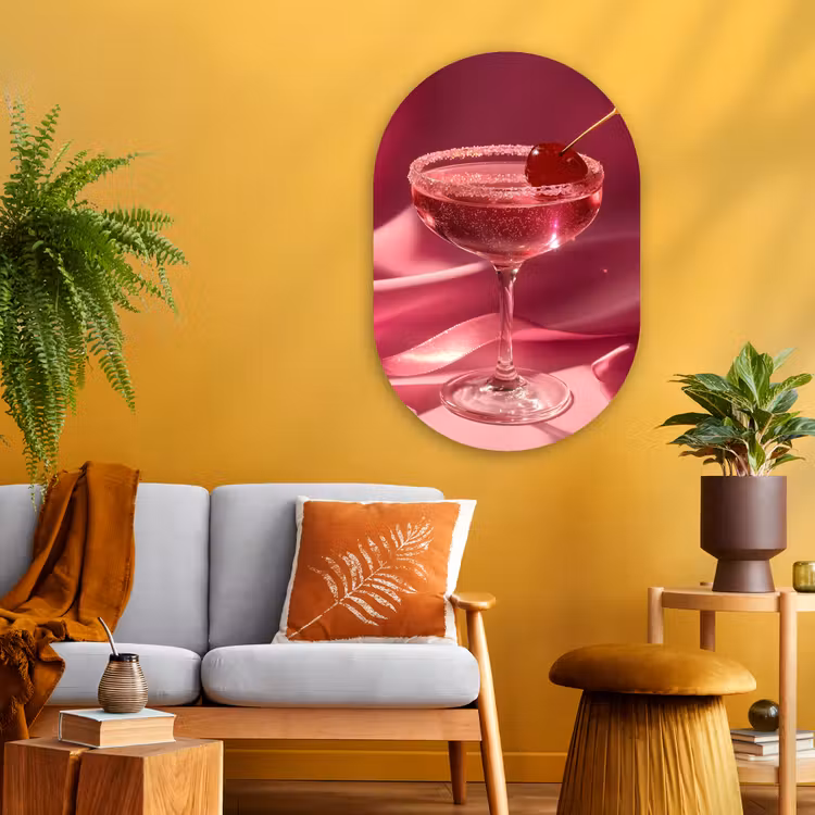 Cocktail - Pink - Luxe Wandcirkel Ovaal Glas middel -sfeer4