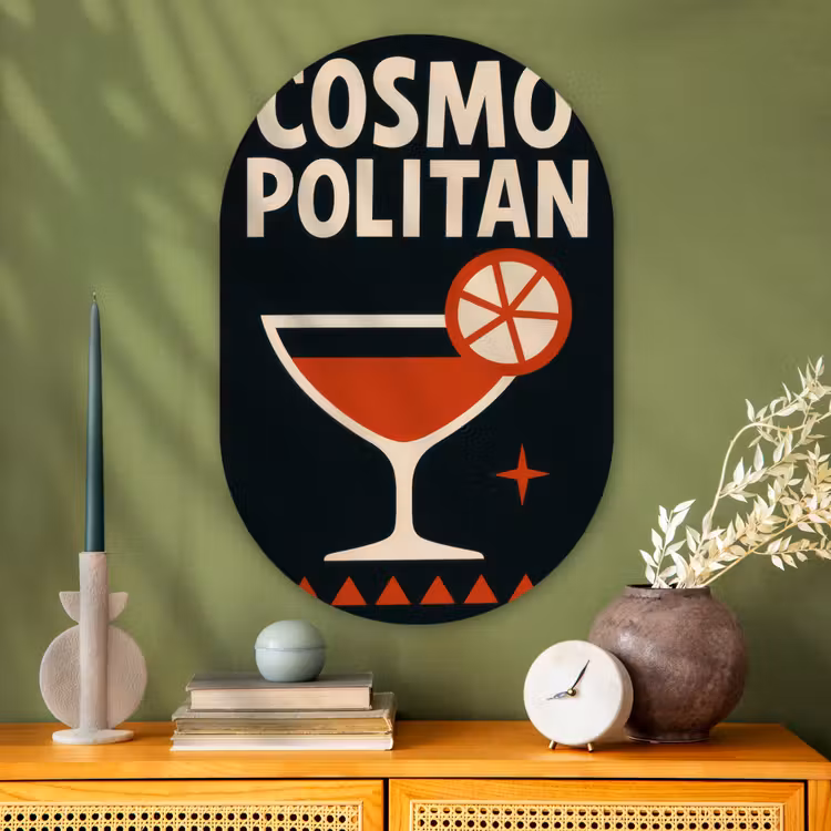 Cocktail - Zwart - Illustratie Wandcirkel Ovaal Glas middel -sfeer2