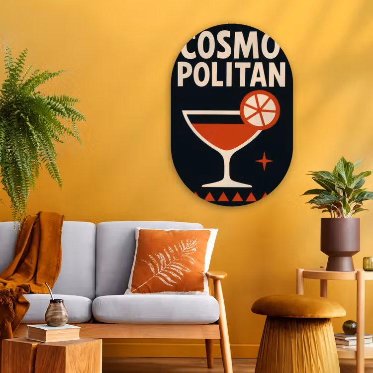 Cocktail - Zwart - Illustratie Wandcirkel Ovaal Glas middel -sfeer4