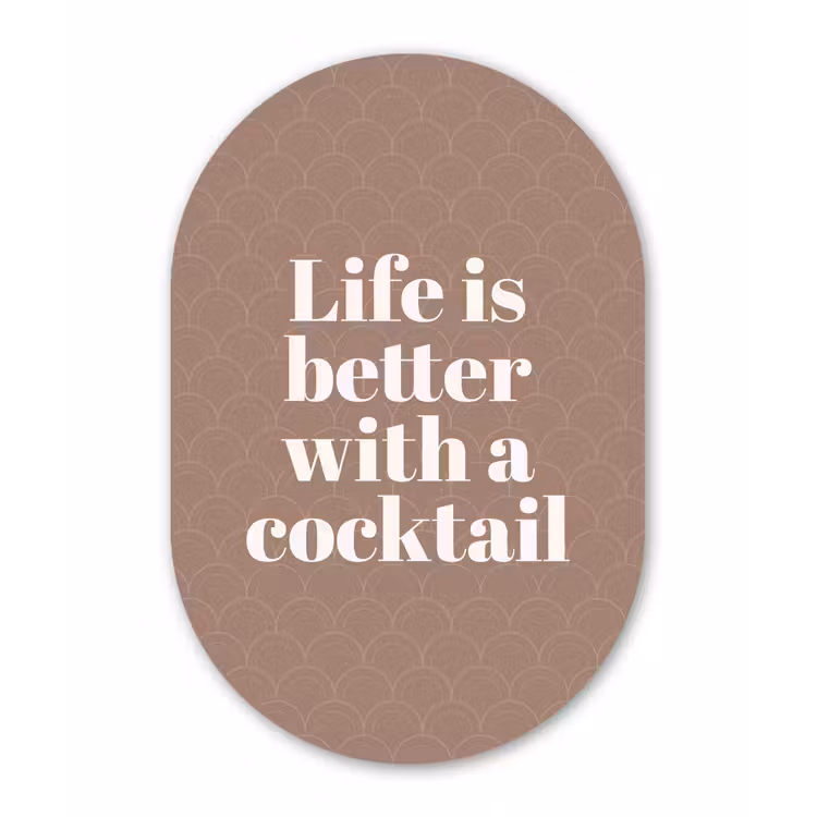 Cocktail - Tekst - Patroon - Wit Wandcirkel Ovaal Glas middel -3d