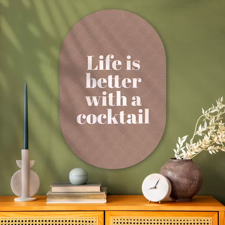 Cocktail - Tekst - Patroon - Wit Wandcirkel Ovaal Glas middel -sfeer2