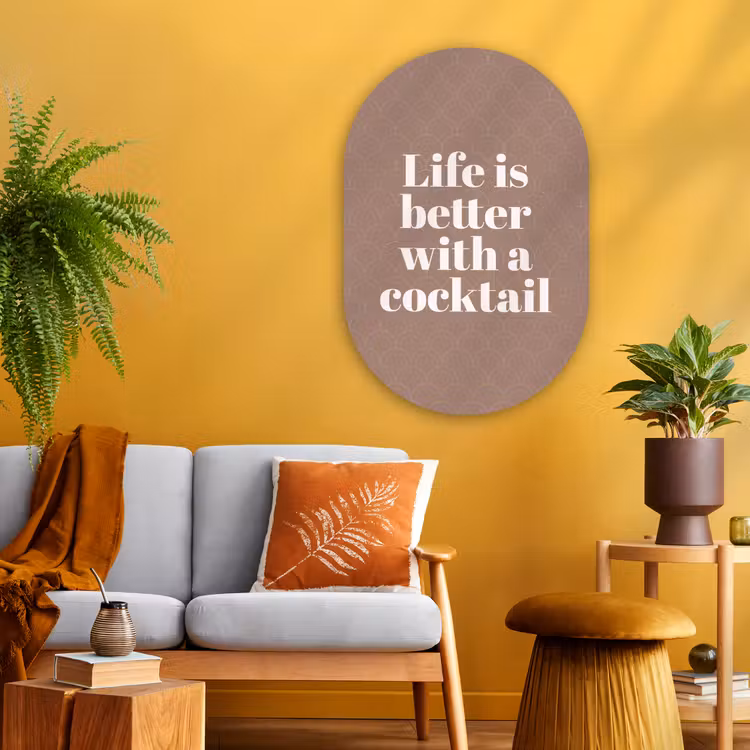 Cocktail - Tekst - Patroon - Wit Wandcirkel Ovaal Glas middel -sfeer4