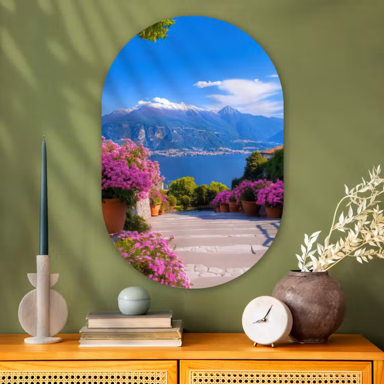 Lake Como - Italië - Landschap Wandcirkel Ovaal Glas middel -sfeer2