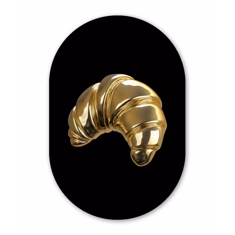 Croissant - Brood - Goud - Zwart Wandcirkel Ovaal Glas middel -3d