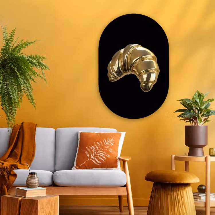 Croissant - Brood - Goud - Zwart Wandcirkel Ovaal Glas middel -sfeer4