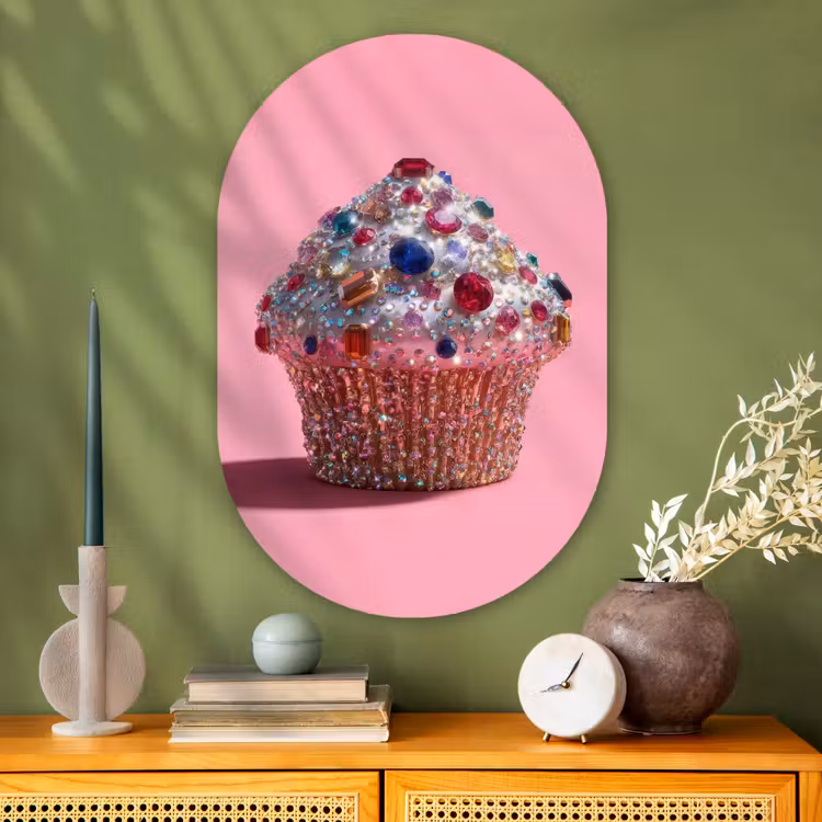 Cupcake - Kleurrijk - Edelstenen Wandcirkel Ovaal Glas middel -sfeer2