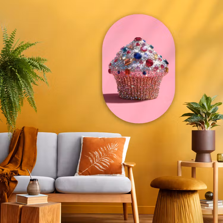 Cupcake - Kleurrijk - Edelstenen Wandcirkel Ovaal Glas middel -sfeer4