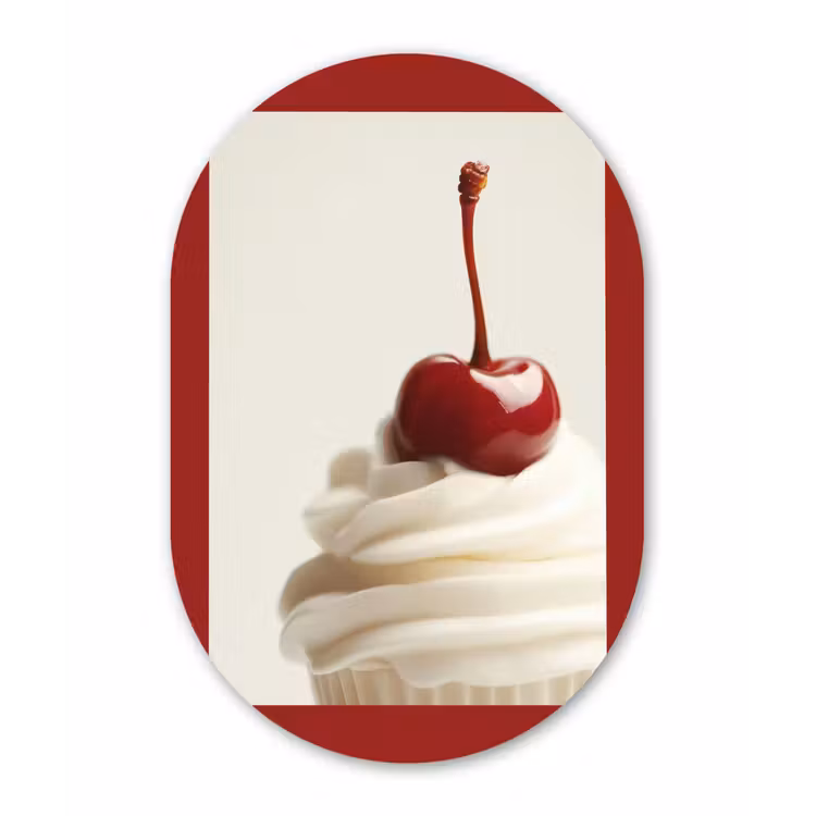 Cupcake - Kers - Rood Wandcirkel Ovaal Glas middel -3d