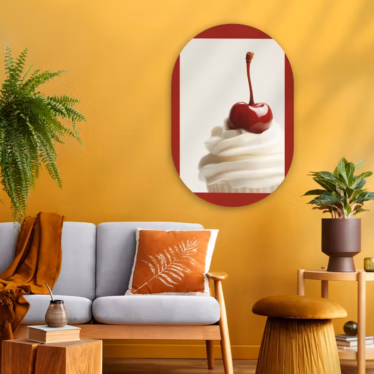 Cupcake - Kers - Rood Wandcirkel Ovaal Glas middel -sfeer4
