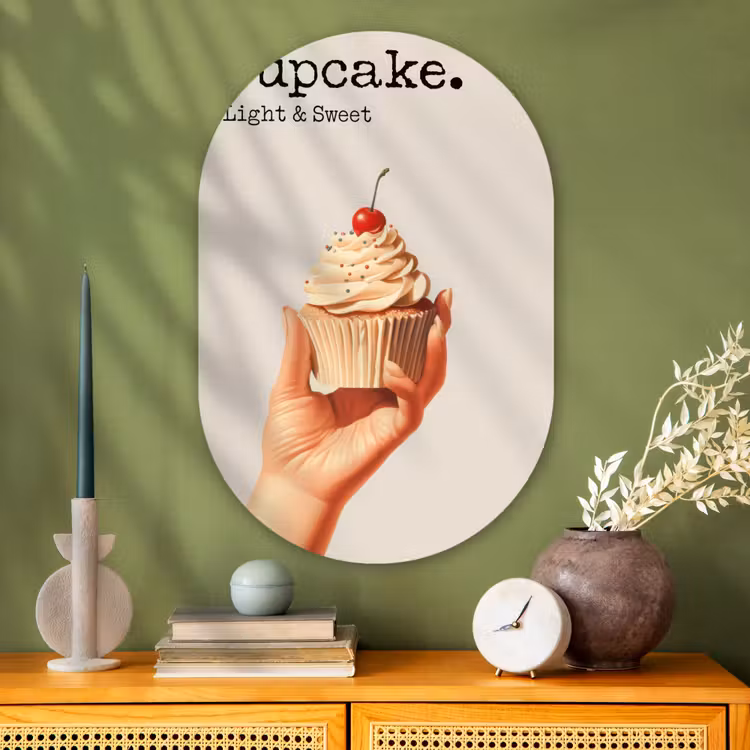 Cupcake - Zoet - Kers Wandcirkel Ovaal Glas middel -sfeer2