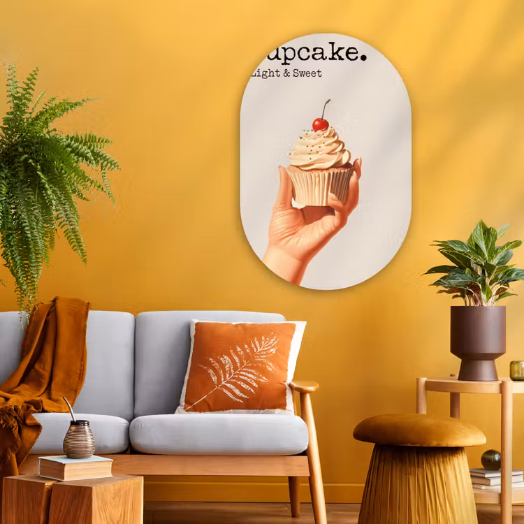 Cupcake - Zoet - Kers Wandcirkel Ovaal Glas middel -sfeer4