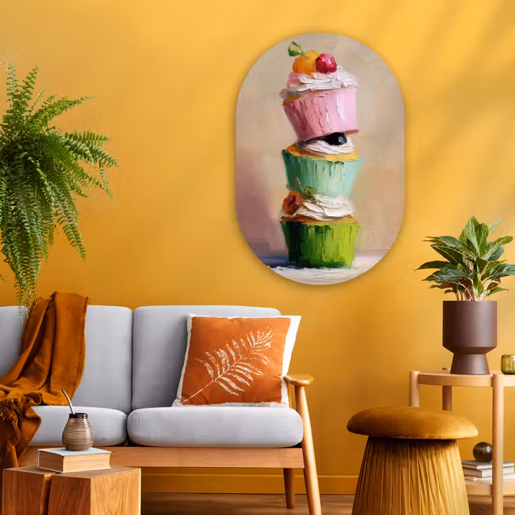Cupcakes - Gestapeld - Kleurrijk - Fruit Wandcirkel Ovaal Glas middel -sfeer4