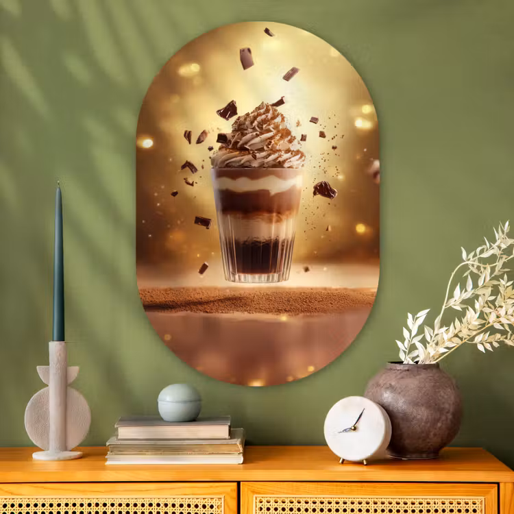 Dessert - Chocolade - Zoet - Eten Wandcirkel Ovaal Glas middel -sfeer2