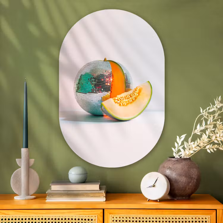 Disco - Discobal - Meloen - Pastel Wandcirkel Ovaal Glas middel -sfeer2