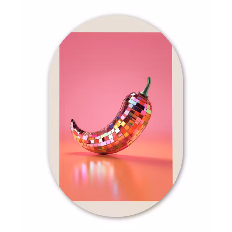 Disco - Peper - Roze Wandcirkel Ovaal Glas middel -3d
