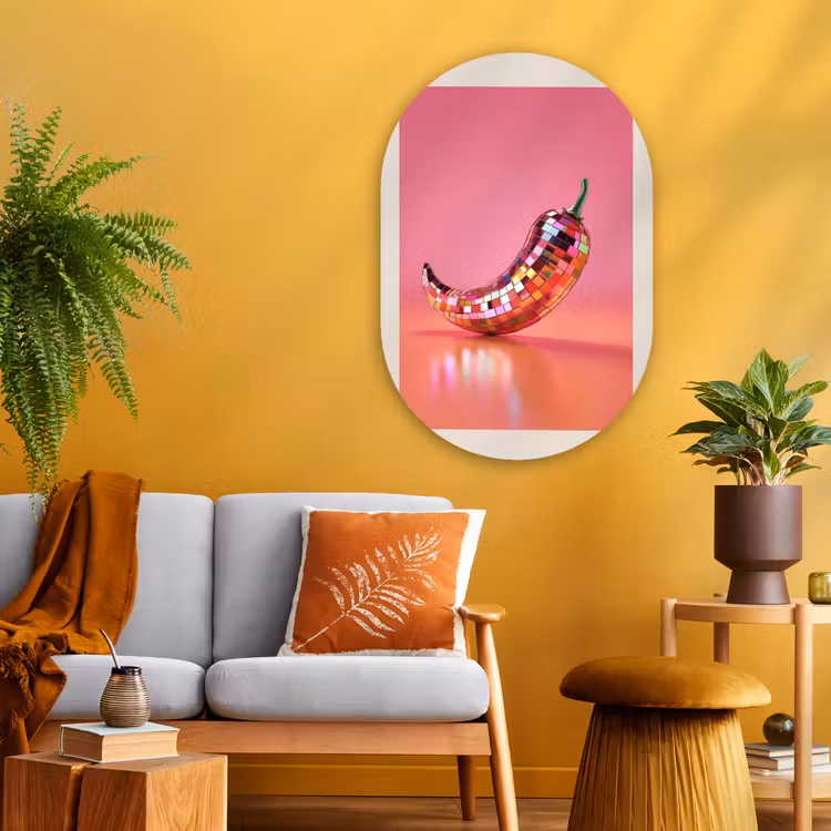 Disco - Peper - Roze Wandcirkel Ovaal Glas middel -sfeer4