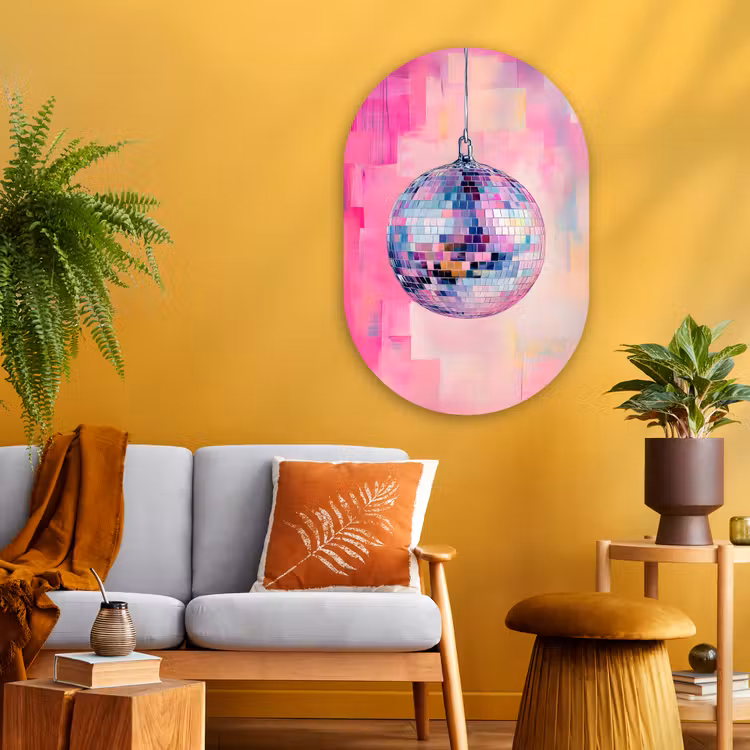 Discobal - Pink - Verf Wandcirkel Ovaal Glas middel -sfeer4