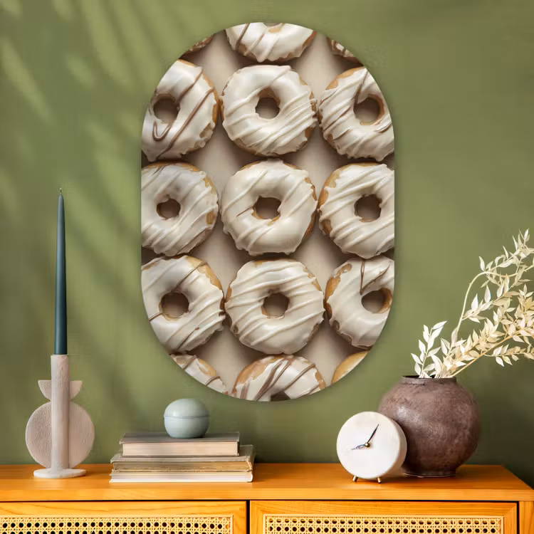 Donuts - Chocolade - Wit - Beige Wandcirkel Ovaal Glas middel -sfeer2