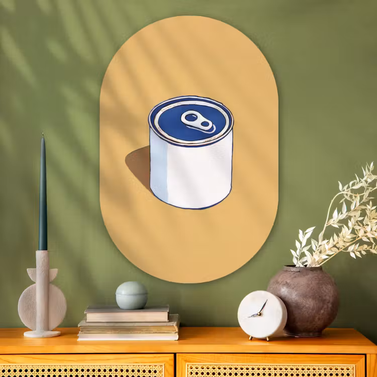 Blikje - Minimalistisch - Blauw - Illustratie Wandcirkel Ovaal Glas middel -sfeer2