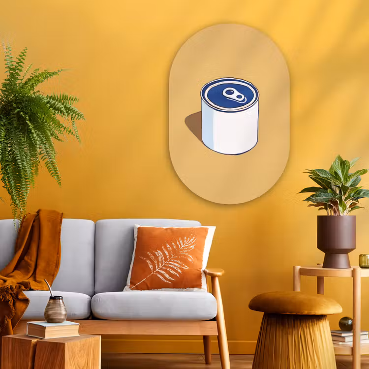 Blikje - Minimalistisch - Blauw - Illustratie Wandcirkel Ovaal Glas middel -sfeer4