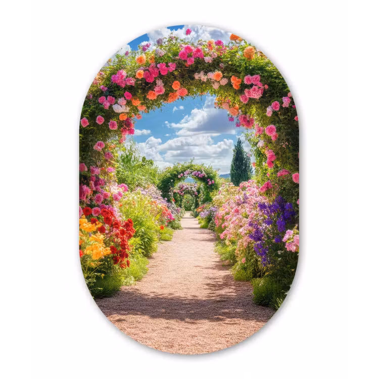 Doorkijk - Bloemen - Kleurrijk - Natuur Wandcirkel Ovaal Glas middel -3d